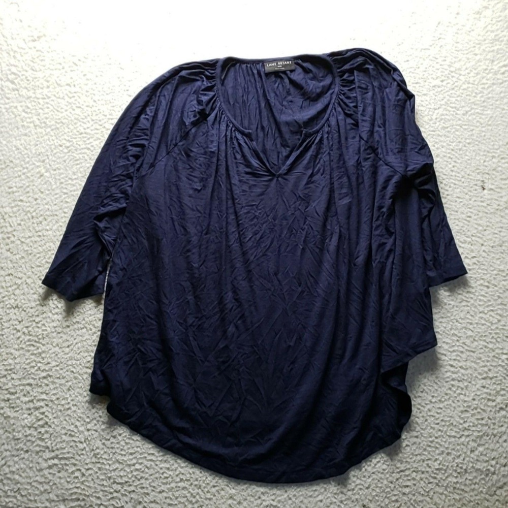 Lane Bryant Blouse Womens Plus 18 Blue Scoop Neck 3/4 Sleeve Solid Tunic Top